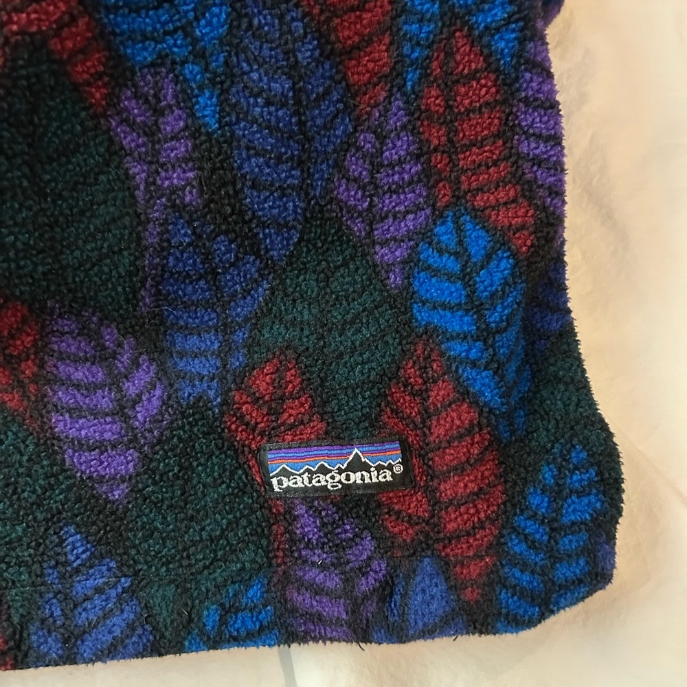 VINTAGE PATAGONIA Synchilla Half Zip Purple Leaf Print Spears Anorak Fleece 10 - Picture 3 of 16